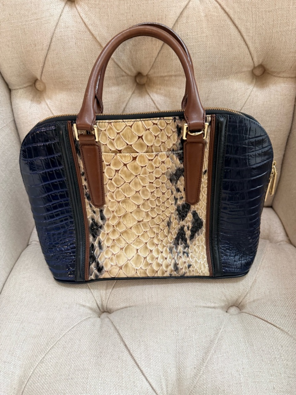 Brahmin Juliette Satchel Poppy Seed Allendale Croc Embossed Leather Bag - Picture 3 of 11